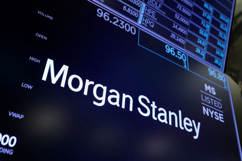 The logo for Morgan Stanley is seen on the trading