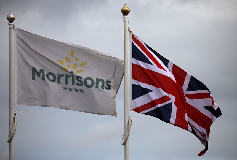 FILE PHOTO: Flags fly outside a Morrisons supermarket in New