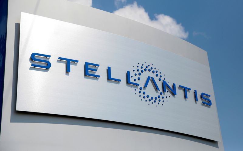 FILE PHOTO: A Stellantis sign is seen outside company headquarters
