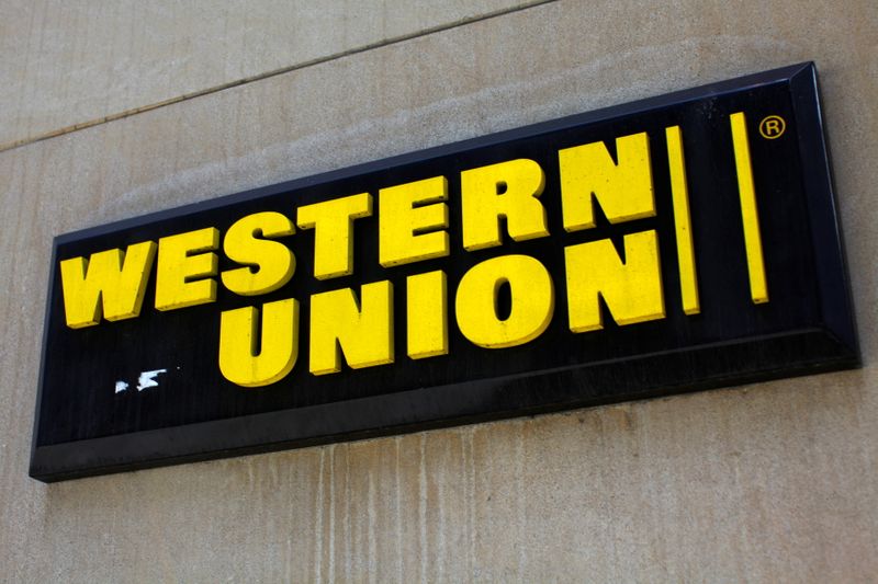 FILE PHOTO: A Western Union sign is seen in New