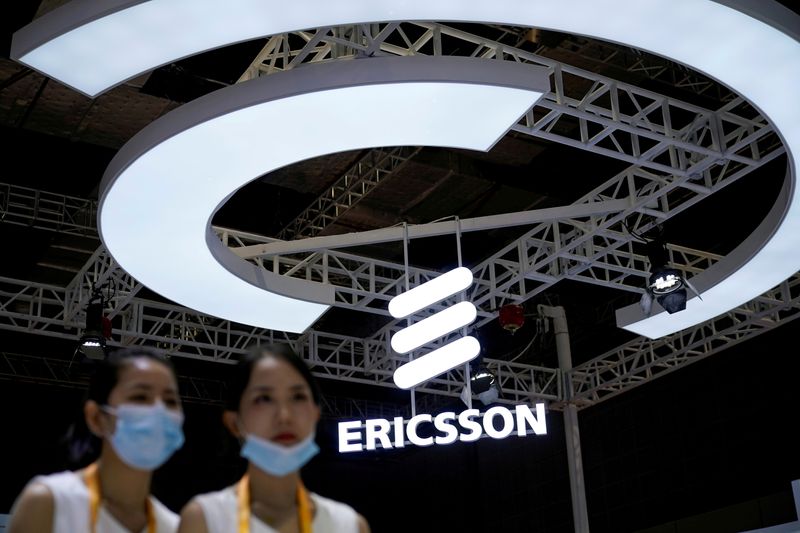 FILE PHOTO: An Ericsson sign is seen at the third