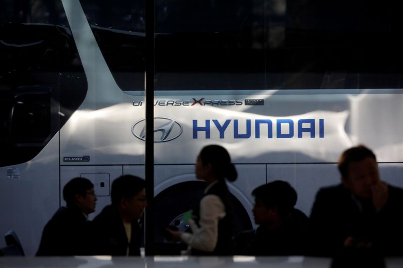 FILE PHOTO: The logo of Hyundai Motors is seen at