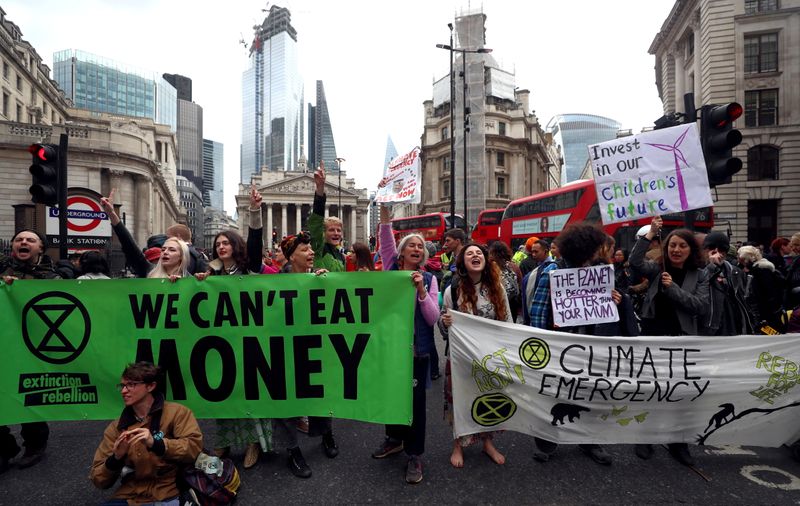 FILE PHOTO: Protesters block traffic at Bank Junction during the