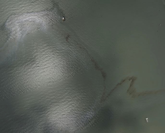A satellite image shows an oil slick following Hurricane Ida