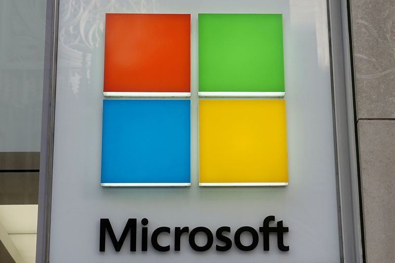 FILE PHOTO: A Microsoft logo is pictured on a store