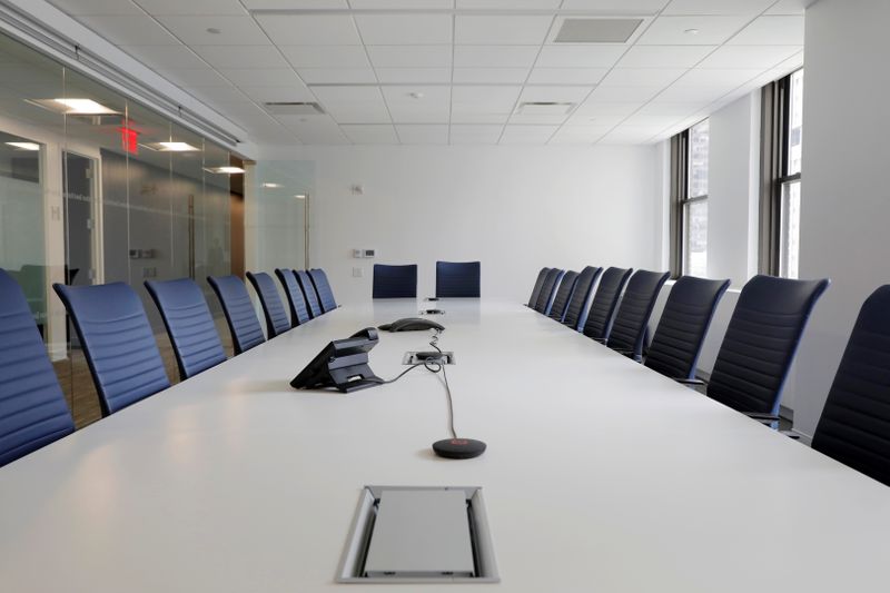 A boardroom is seen in an office building in Manhattan,