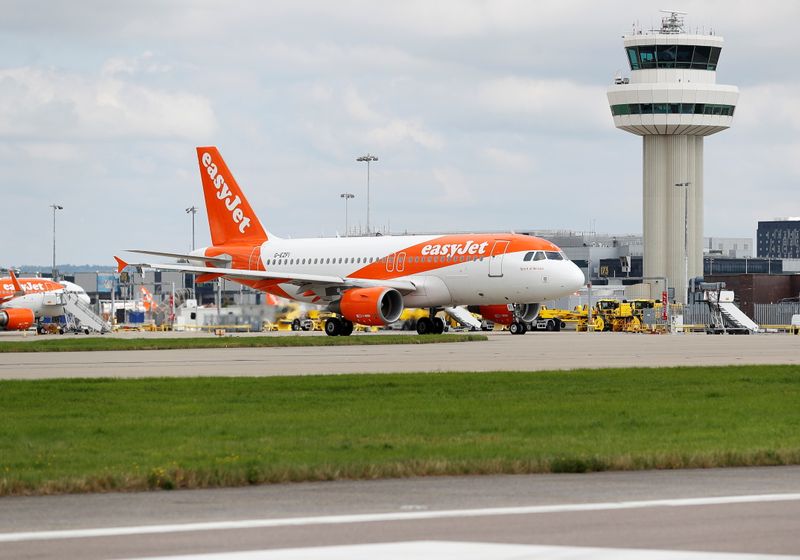 FILE PHOTO: An Easyjet Airbus aircraft taxis close to the