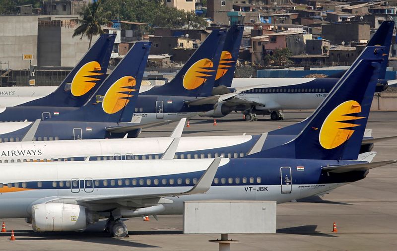 Jet Airways aircrafts are seen parked at the Chhatrapati Shivaji