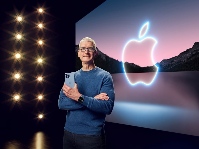 Apple CEO Tim Cook showcases the advanced camera system on
