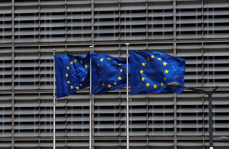 European Union flags flutter outside the EU Commission headquarters in