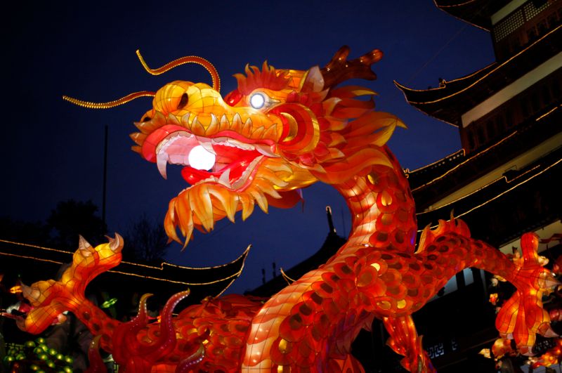 A dragon lantern is seen at Yuyuan Garden in downtown