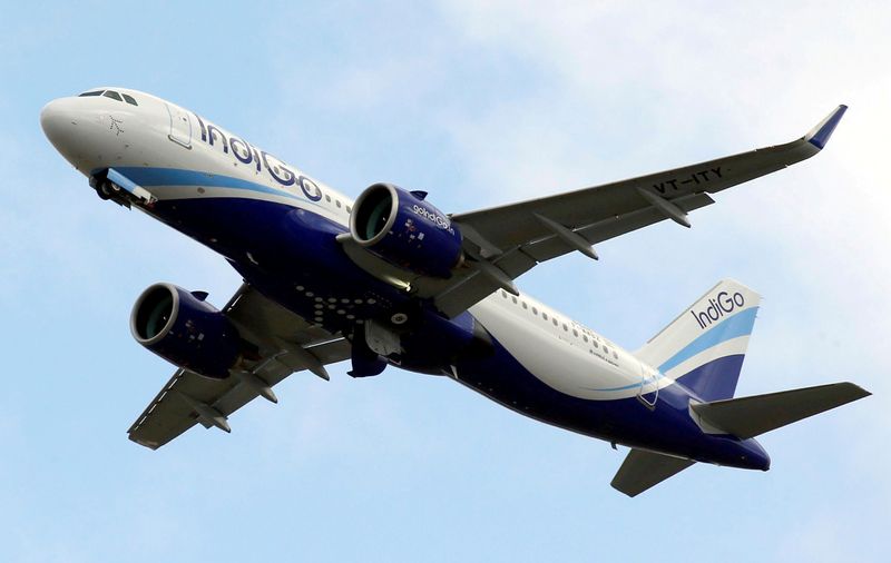 FILE PHOTO: An IndiGo Airlines Airbus A320 aircraft takes off