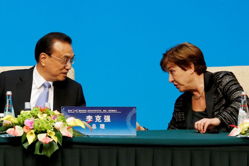 FILE PHOTO: IMF Managing Director Kristalina Georgieva talks to Chinese