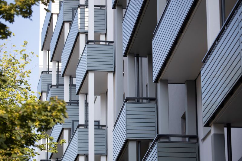 FILE PHOTO: Facades of apartment buildings with micro apartments are