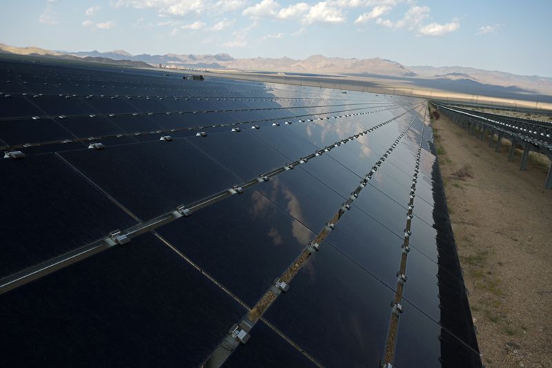 FILE PHOTO: Solar panels are seen at the Desert Stateline