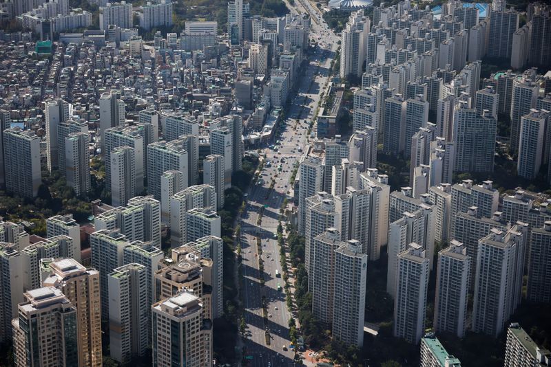 FILE PHOTO: An aerial view shows apartment complexes  in
