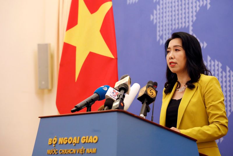 Vietnamese foreign ministry spokeswoman Le Thi Thu Hang speaks at