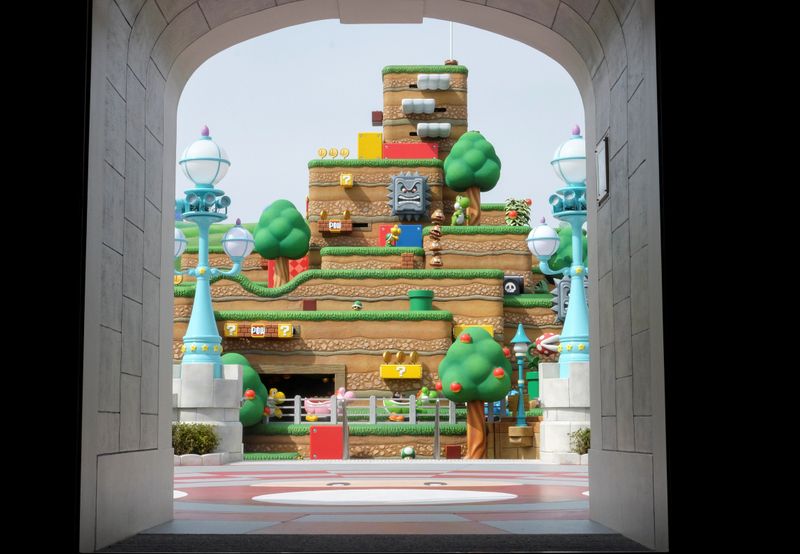 General view shows Yoshi’s Adventure attraction inside Super Nintendo World