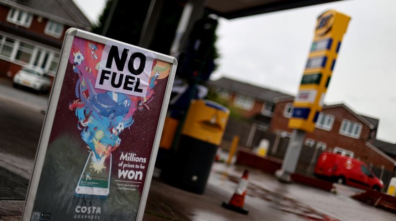 A sign shows customers that fuel has run out at