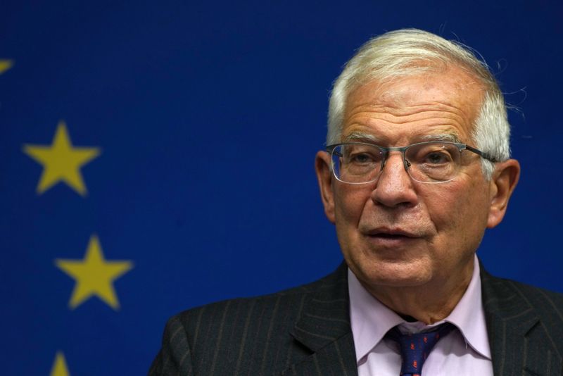 Josep Borrell holds a press conference after a meeting of
