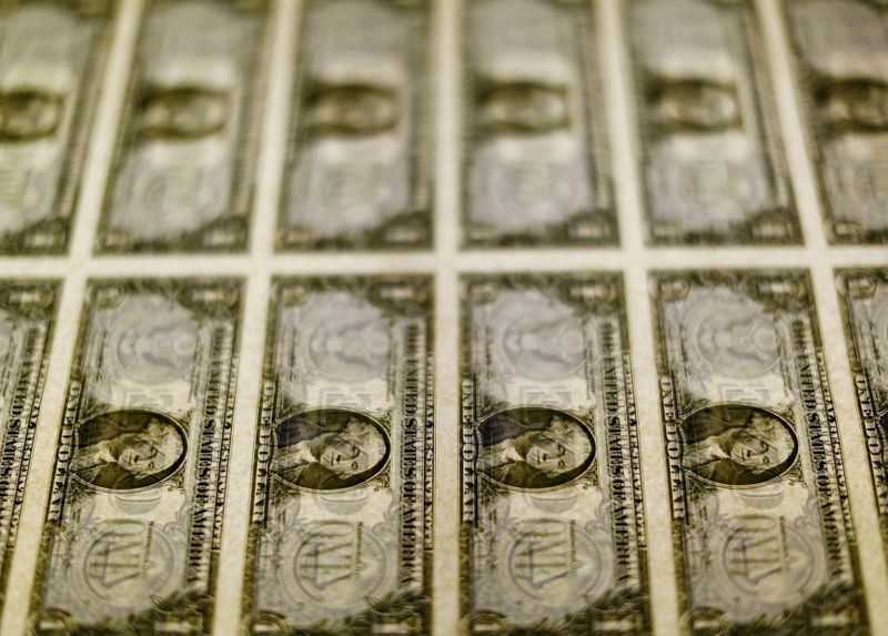 FILE PHOTO: U.S. dollar bills are seen on a light
