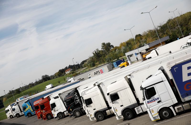 FILE PHOTO: Trucks park at the highway A2 parking near