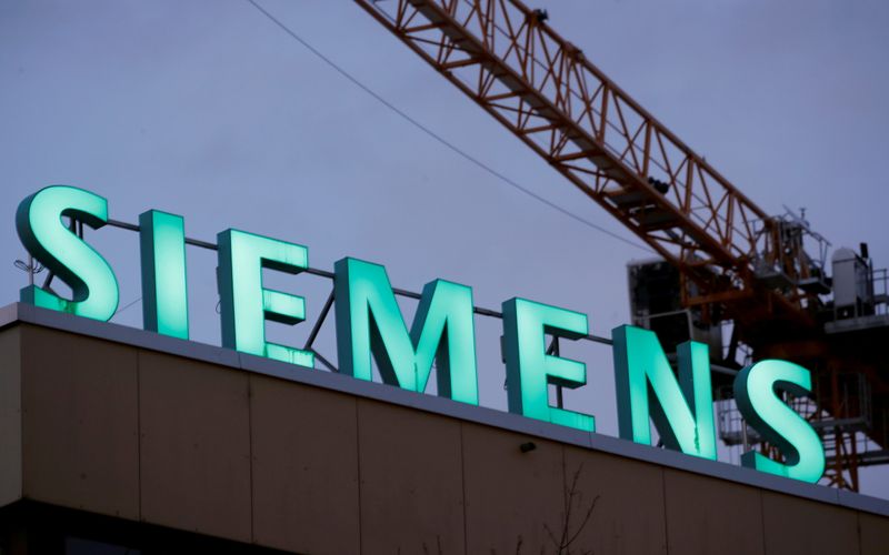 FILE PHOTO: Logo of German industrial group Siemens is seen