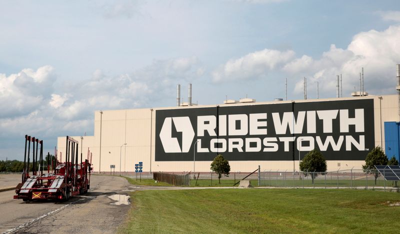 FILE PHOTO: A ‘Ride With Lordstown’ sign is seen outside
