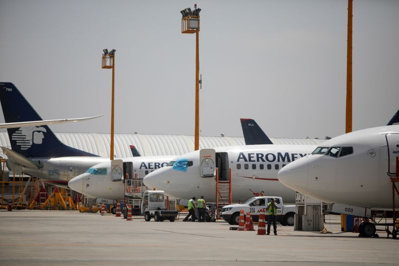 Aeromexico airplanes are pictured at the Benito Juarez International airport,