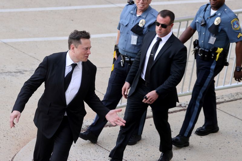 FILE PHOTO: Tesla CEO Musk departs after taking the stand
