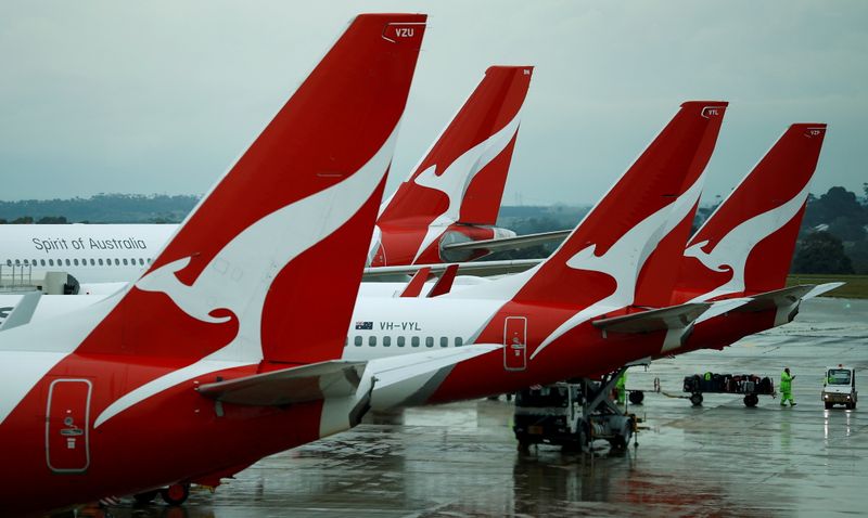 FILE PHOTO: Qantas aircraft are seen on the tarmac at