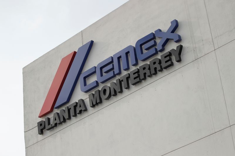 The logo of Mexican cement maker CEMEX is pictured at