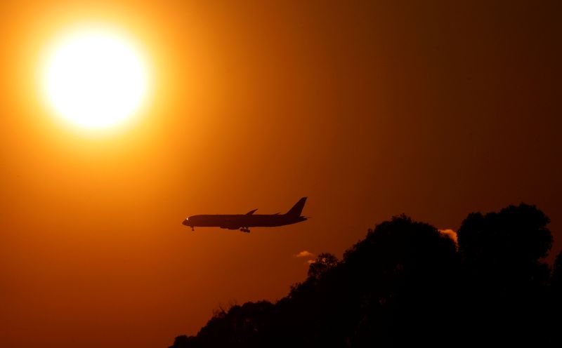 A passenger aircraft prepares to land at Fiumicino International airport