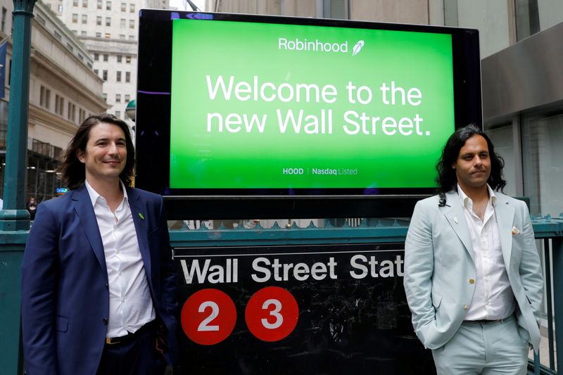 FILE PHOTO: Robinhood Markets Inc’s IPO in New York City