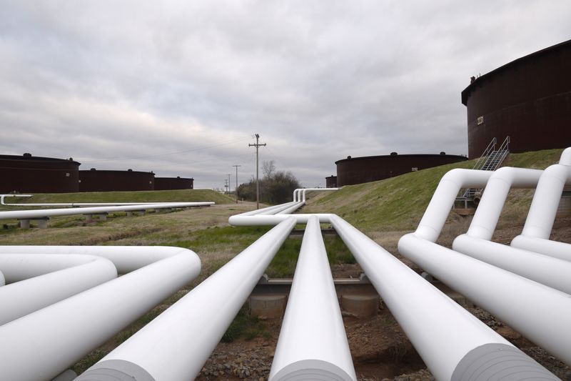 FILE PHOTO: Pipelines run to Enbridge Inc.’s crude oil storage