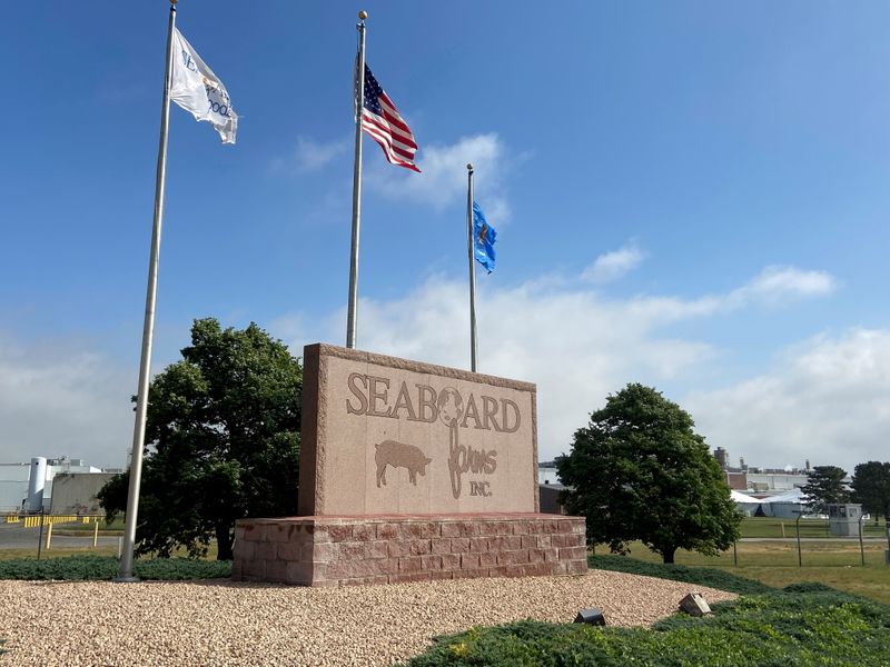FILE PHOTO: The logo of Seaboard Foods hog processing plant