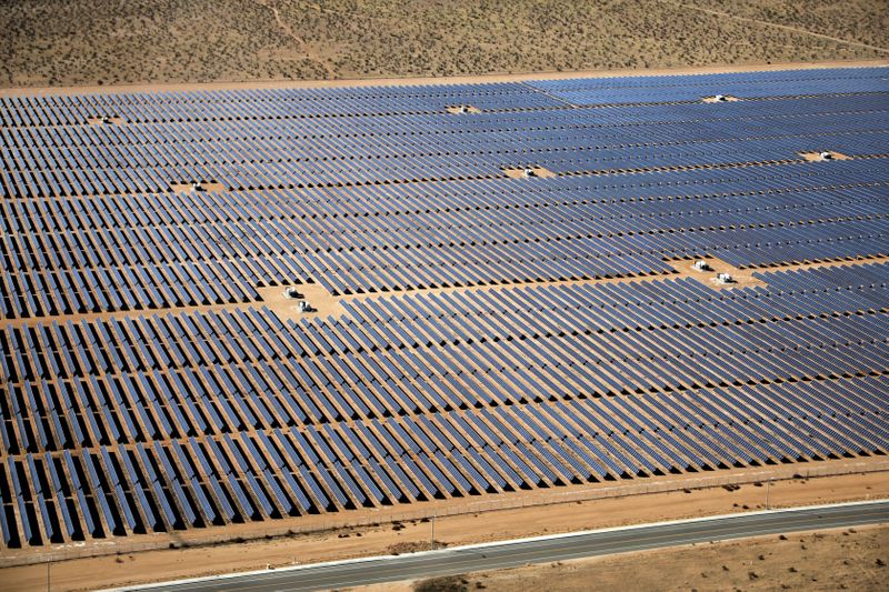 FILE PHOTO: An array of solar panels is seen in