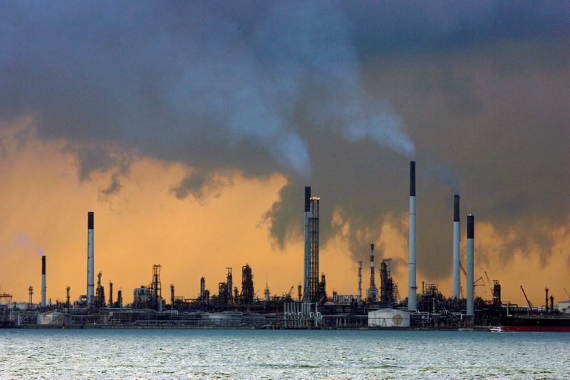 A view of an oil refinery off the coast of