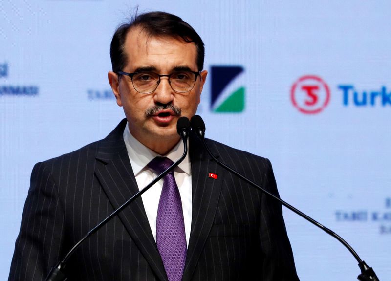 Turkish Minister of Energy Fatih Donmez speaks during a ceremony