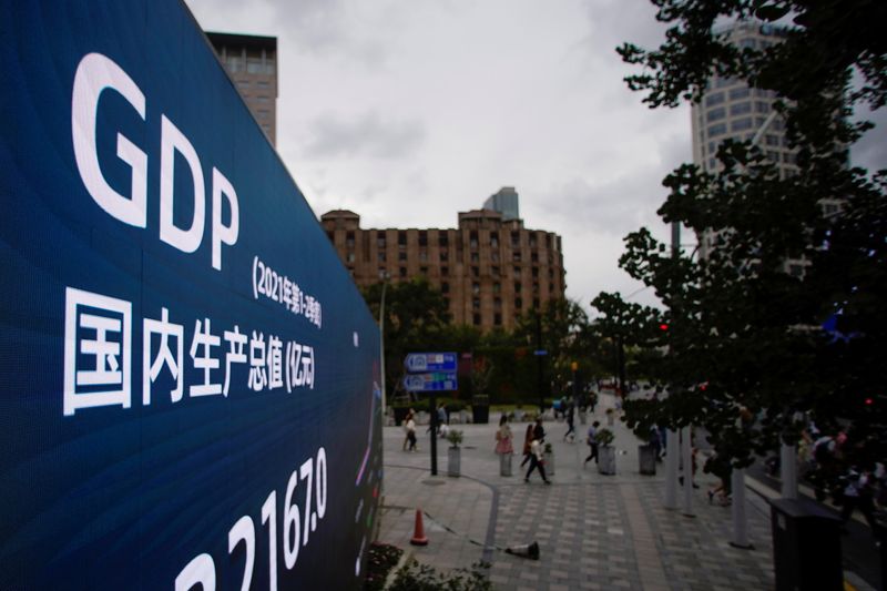 An electronic display showing the China GDP indexes is seen