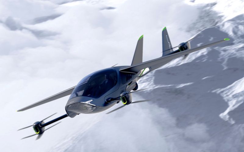 A rendition of the AIR ONE, a two-seater electric vertical