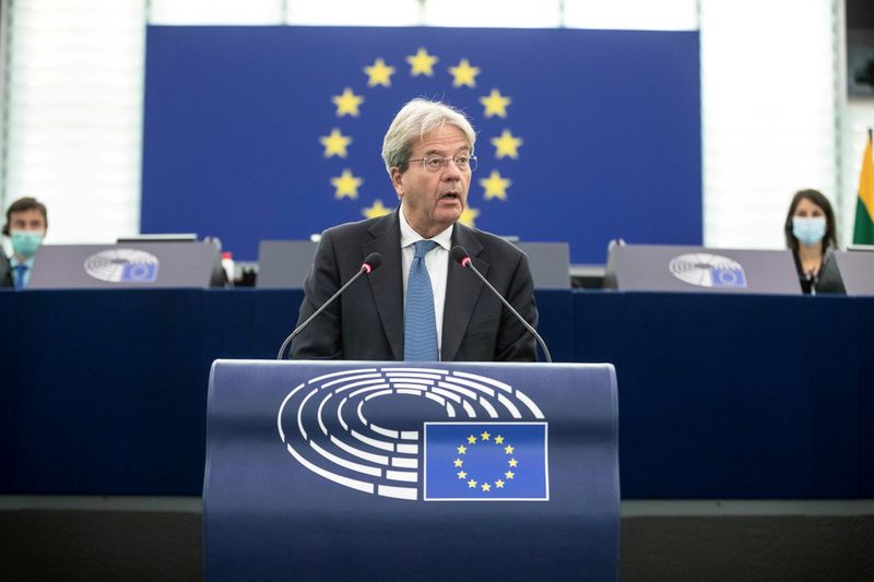 European Commissioner for Economy Paolo Gentiloni delivers his speech about