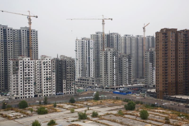 A general view shows a construction site of residential apartment
