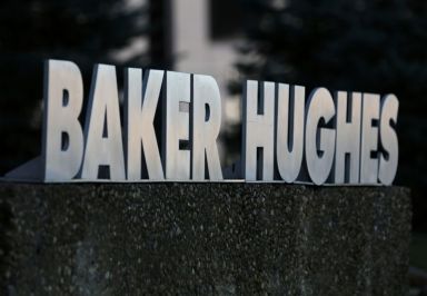 FILE PHOTO: A Baker Hughes sign is displayed outside the
