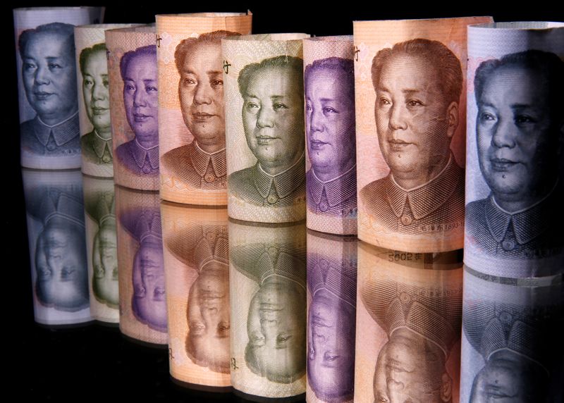 Chinese Yuan banknotes are seen in this illustration