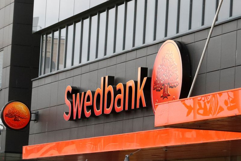 Swedbank sign is seen on the bank’s building in Tallinn