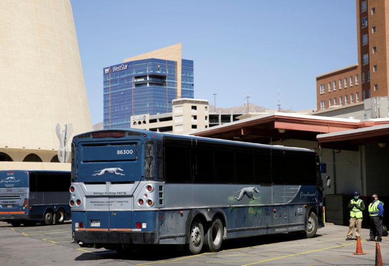 FILE PHOTO: Buses are parked at the Greyhound bus station,