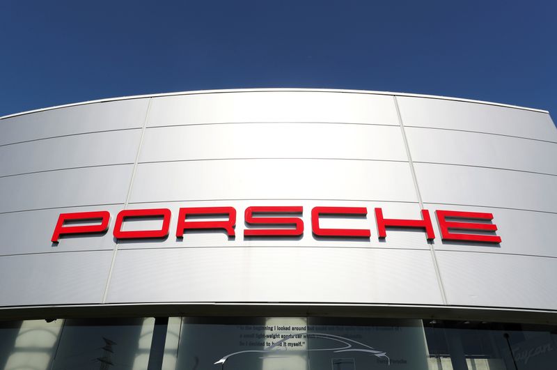 FILE PHOTO: A logo of Porsche is seen outside a