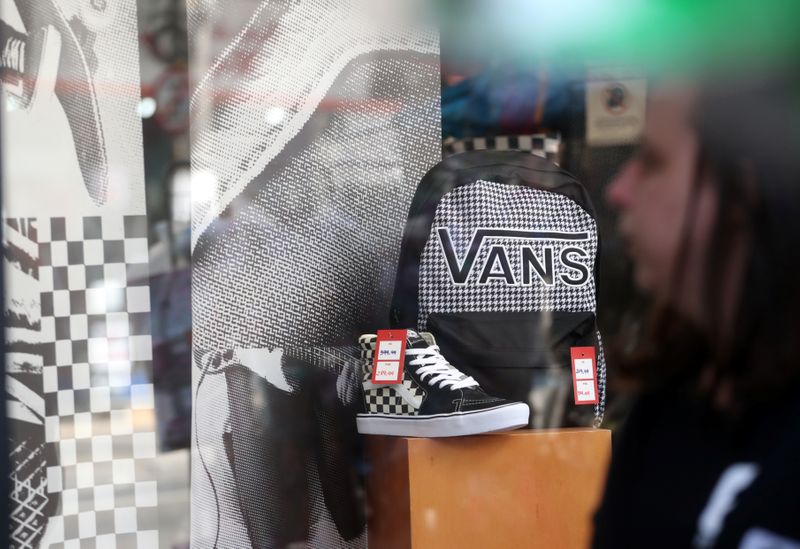 Shoes and backpack of Vans are seen in a shop