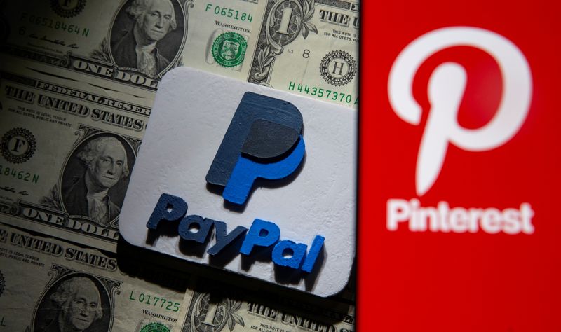 Pinterest logo is seen on smartphone placed over U.S. dollar